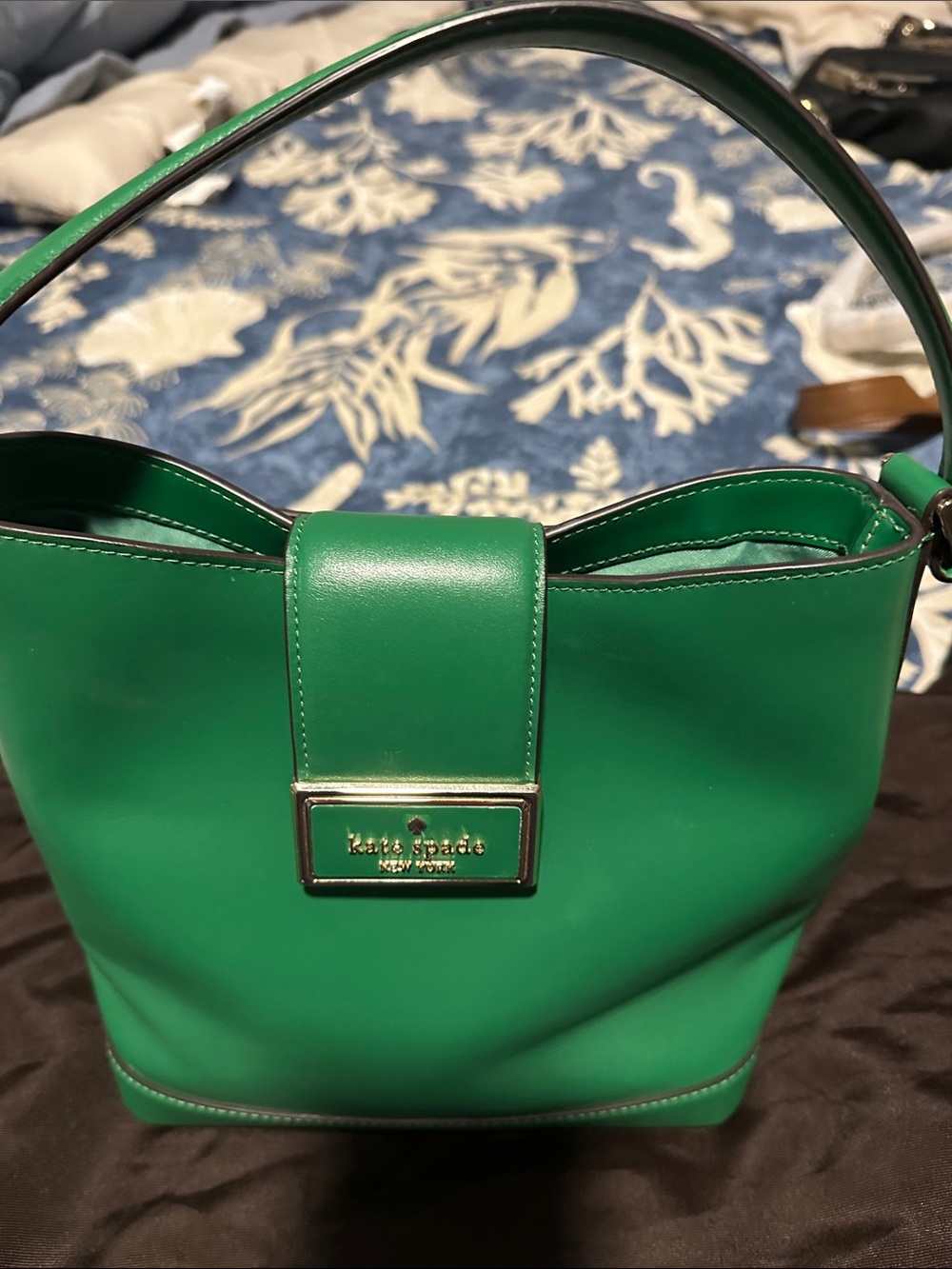kate spade Emerald Green Leather Shoulder Bag with Gold Plaque